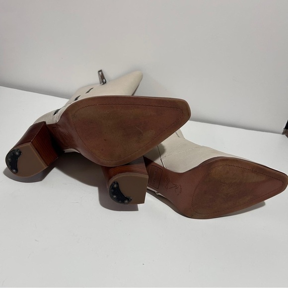 Franco Sarto Cream Heeled Boots Modern Western Design - Picture 11 of 13